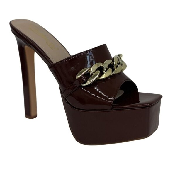 CATHY DIN / Kaiaa-7 / Brown Patent Leather / Platform / High Heel / Sandals With - Picture 1 of 8